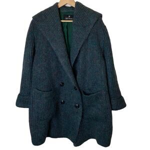 Lui Chantant Vintage Wool Double Breasted Coat Teal Turquoise, size XL